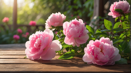  Waking Up to Paradise: An Empty Oak Table with a Breathtaking Garden View (8K Photo)