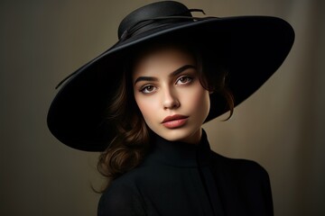 Chic Stylish elegant woman hat. Retro person party rose style. Generate Ai - 788743444