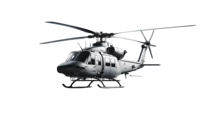 Fotobehang A realistic painting of a black and white military helicopter hovering in mid-air against a transparent background © Osc AI