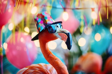 Professional Entrepreneur Celebrate Victory in Flamingo Pink Sunglasses - obrazy, fototapety, plakaty
