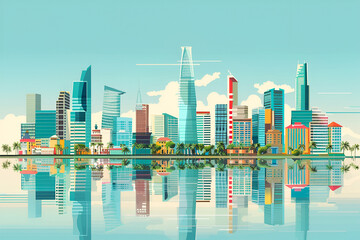 Ho Chi Minh City Vietnam Skyline Flat Vector Illustration - obrazy, fototapety, plakaty