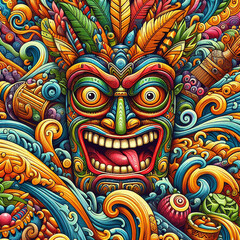 funny cartonized tiki mask pattern 