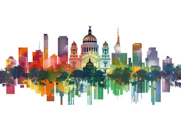 Mexico City Skyline Illustration Watercolour Abstract Art Wallpaper