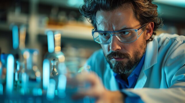 academic research in a chemistry lab, featuring the concentrated efforts of scientists captured in Documentary style