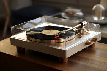 Chic Stylish record player. Old classic musical vinyl equipment. Generate ai