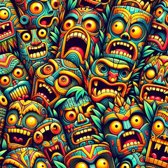 funny cartonized tiki mask pattern 
