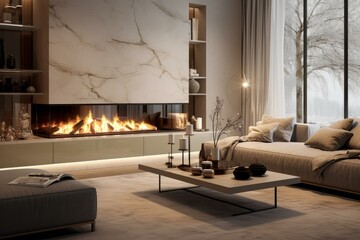 Elegant Stylish room interior. Carpet floor sofa. Generate AI - 788746418