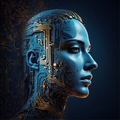 Artificial intelligence concept with man and woman brain.