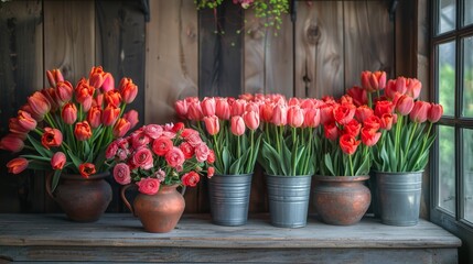  tulips in hues of red and pink