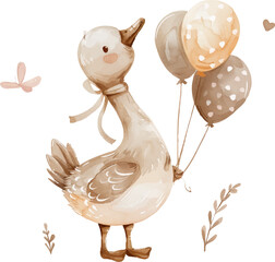 Cute goose with balloons. Watercolor vector illustration - 788751093