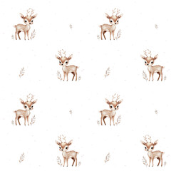 Cute little deer. Watercolor vector seamless pattern - 788751222