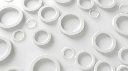 Array or grid of randomly offset scattered white circular rings background wallpaper banner pattern