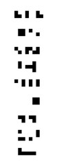 Cryptic vertical unreadable isolated pixel Text. Futuristic alien alphabet. Abstract illegible symbols of fictional language. Incomprehensible letters.