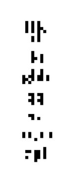 Cryptic vertical unreadable isolated pixel Text. Futuristic alien alphabet. Abstract illegible symbols of fictional language. Incomprehensible letters.