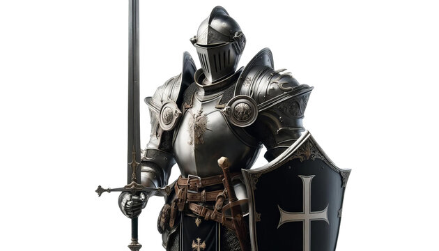 A knight in full plate armor, with a greatsword and a heater shield.