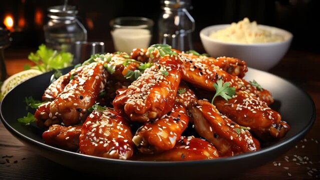 Delicious chicken wings with golden crust, home cooking