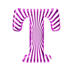 White 3d symbol with purple vertical ultra-thin straps. letter t