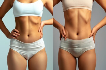 Before and after illustration of sagging skin treatment on young women