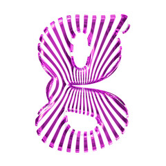 White 3d symbol with purple vertical ultra-thin straps. letter g