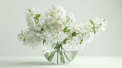 A vase of a clear glass with white flowers in it, AI