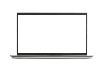 Modern laptop with empty transparent screen, front view