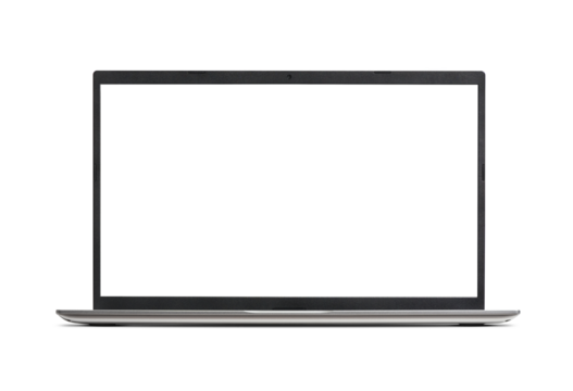 Modern laptop with empty transparent screen, front view