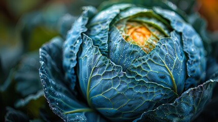  leaves dotted with water droplets, yellow center marking head