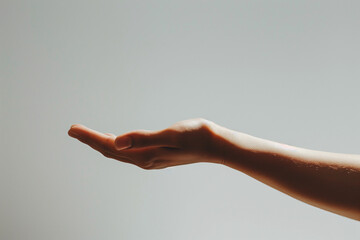 minimalist close-up view of an outstretched hand offering support, against a white background, highlighting the simplicity and effectiveness of support service. - obrazy, fototapety, plakaty