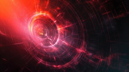 Obraz premium Red cosmic round runnel image mesmerizing art piece of vibrant red hues with mysterious light in darkness