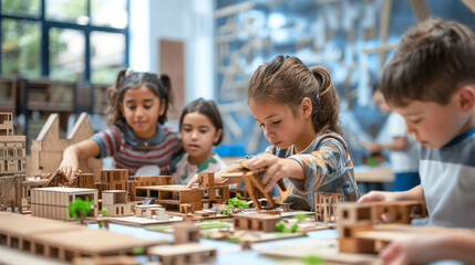Children learning about architecture and engineering through hands-on experience. Happiness, love, sincerity, team, knowledge, desire to live