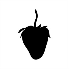 Vector strawberry silhouette illustration, hand drawn botanical outline drawing, monochrome strawberry icon. Design element for background, pattern, packaging, icon, logo.