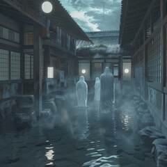 A ghostly presence felt by visitors observing onsen etiquette in a communal bath