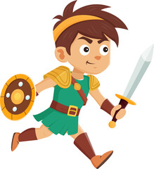 knight sword and shield children character cute cartoon illustration design for decoration artwork