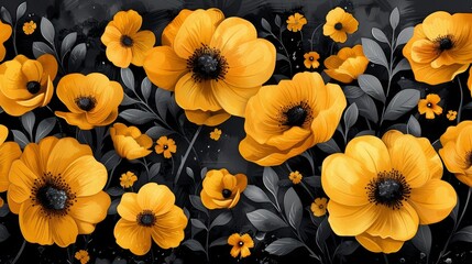   A yellow flower bundle against a monochromatic backdrop , accompanied by a paint splash at image's base