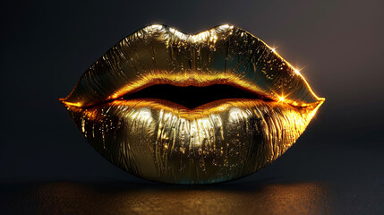 gold lips on the dark background