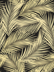  Floral tropical background with golden palmy leaves. Vector handmade black and gold elegant pattern for wedding invitation, restaurant menu, luxury brochure, business, sale template