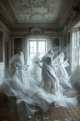Lovable specters wielding supernatural forces to choreograph a ghostly dance - obrazy, fototapety, plakaty