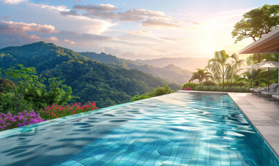 Luxury pool with breathtaking view, beautiful panoramic landscape, generated ai
 - obrazy, fototapety, plakaty