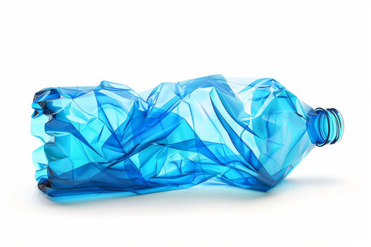 Blue plastic bottle crumpled, isolated on white, clipping path vector icon, white background, black colour icon