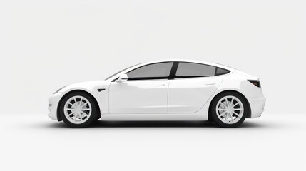 Non-existent brand-less generic concept white sport electric car on white background. Automobile futuristic technology concept . 3D illustration rendering