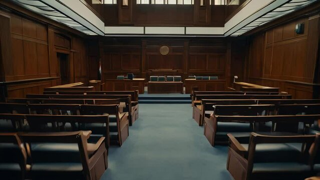 Interior of a conference room at the in the courtroom for trial and sentencing, law and justice concept