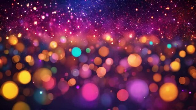 cosmic Multicolored lights and bokeh in defocus. Abstract bokeh backdrop. sparkling bokeh floating, background footage. Generative AI, Multicolored glowing particles on a background, seamless looping	