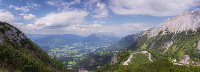 Naklejka na ściany i meble Mountain valley with tracks near Jenner mount in Berchtesgaden National Park