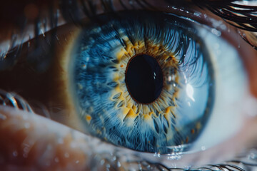 Closeup shot of blue human eye. Generative AI