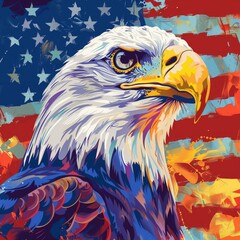 American flag painted bald eagle watercolor illustration