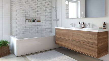 Obraz premium A bathroom with a sink, bathtub and toilet in it, AI