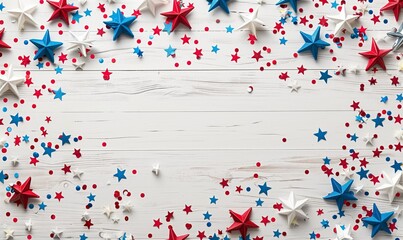 USA holiday decorations on a white wooden background top view, flat lay - 788769697