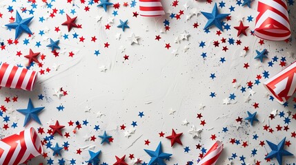 USA holiday decorations on a gray stone background, top view, flat lay - 788769806
