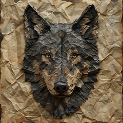 illustration of a wolf made of crumpled paper