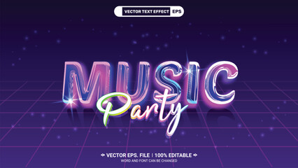 Music party futuristic style editable 3d vector text effect